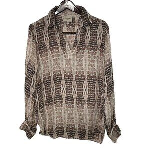 Haute Hippie Tribe Harper Snake Print Reptile Sheer Blouse Brown Cream Sz LG